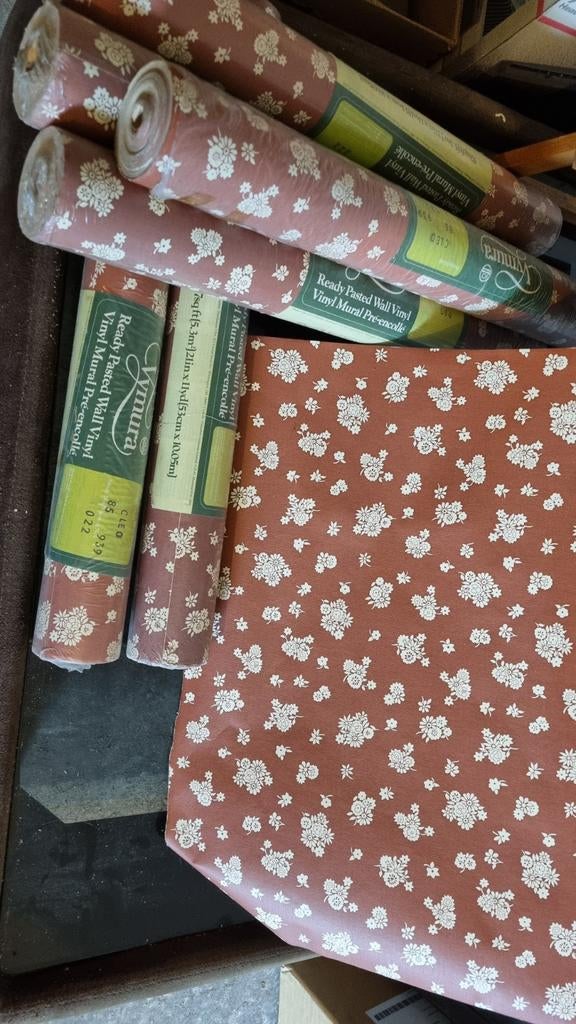 Behang vintage rollen 6 st + 2/3 rol, Ophalen, 25 tot 50 m², Bruin, Vintage
