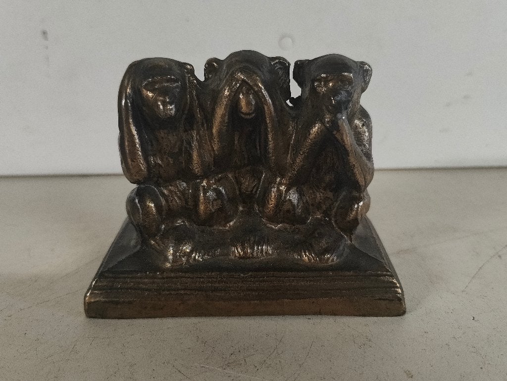 Vintage koperen beeldje apen "Horen, zien & zwijgen", Enlèvement ou Envoi, Comme neuf