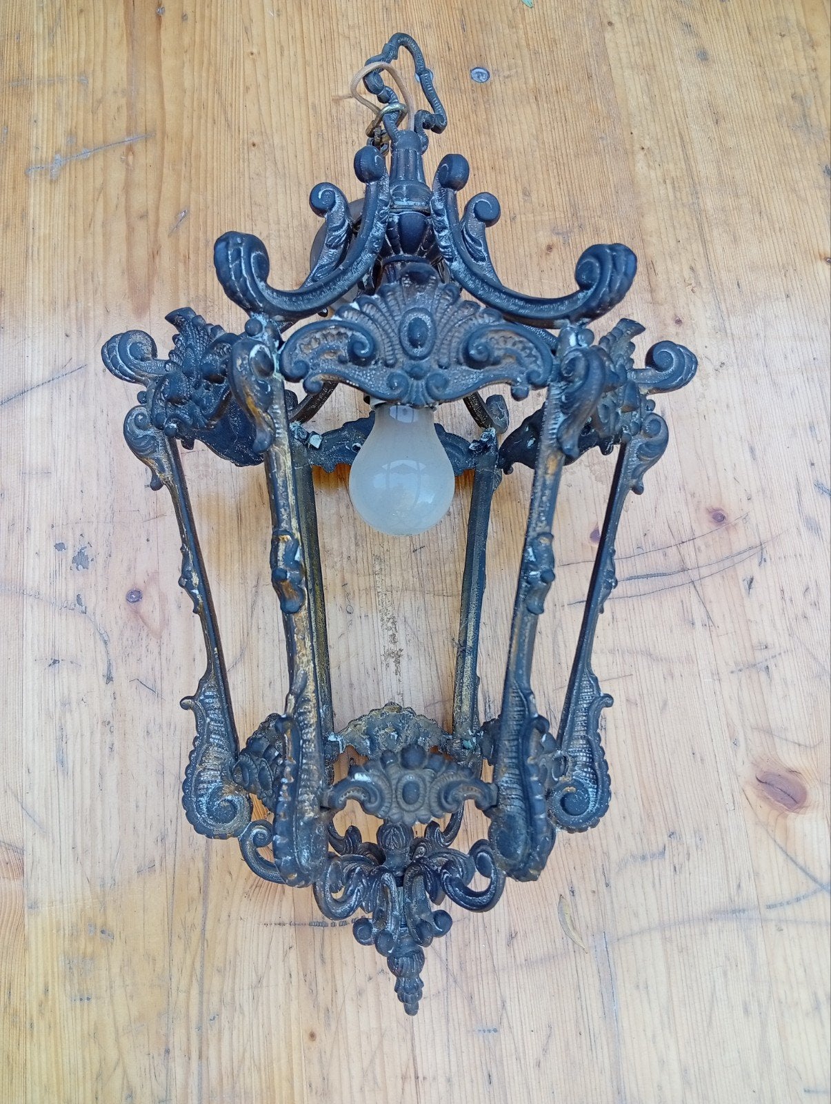 Magnifique lustre ancien en bronze, Ancien, Enlèvement, Métal, E27 (grand)