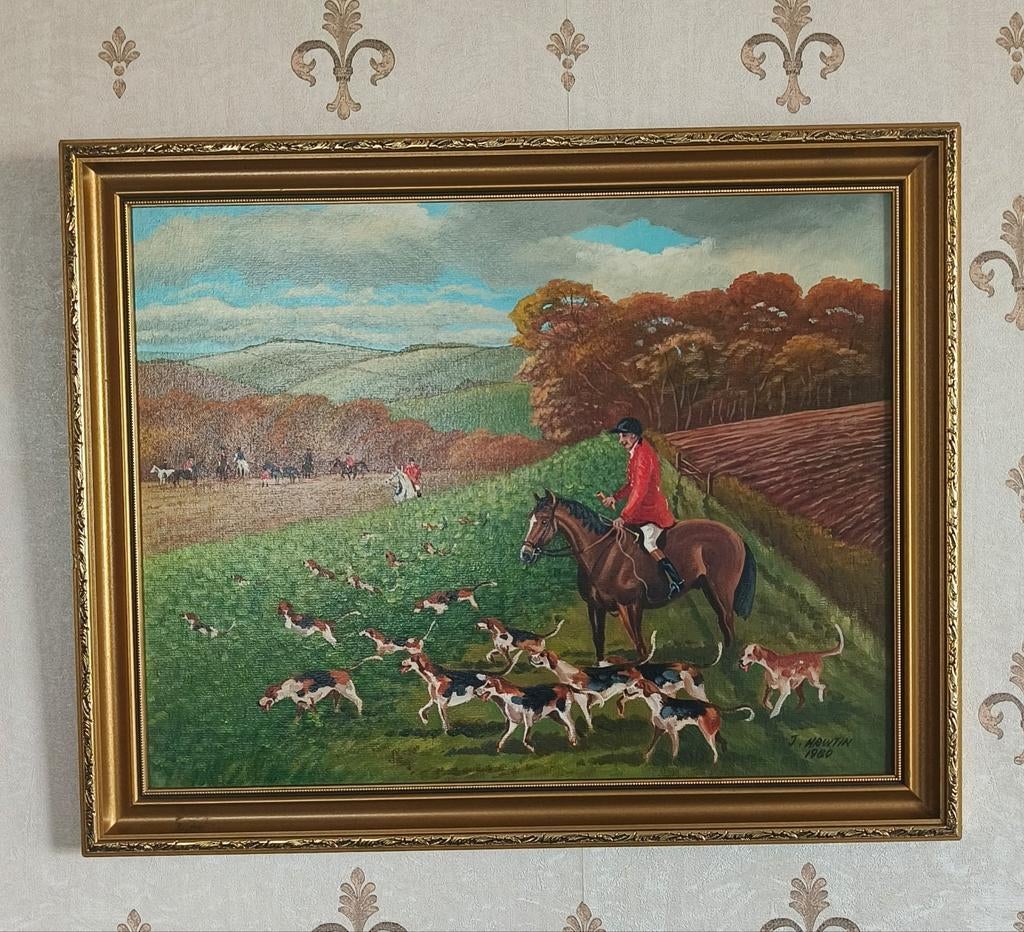 Schilderij jachttafereel in kader 51x41cm, Ophalen