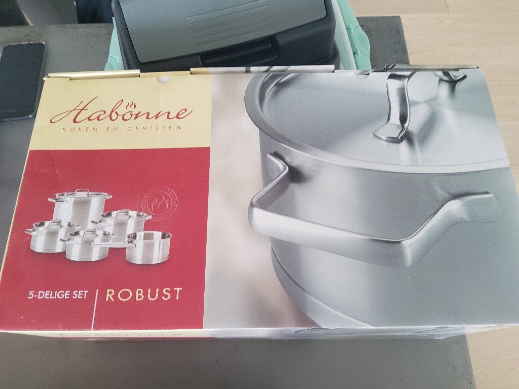 Kookpotten set inductie, Ophalen, Inox, Met deksel, Zo goed als nieuw