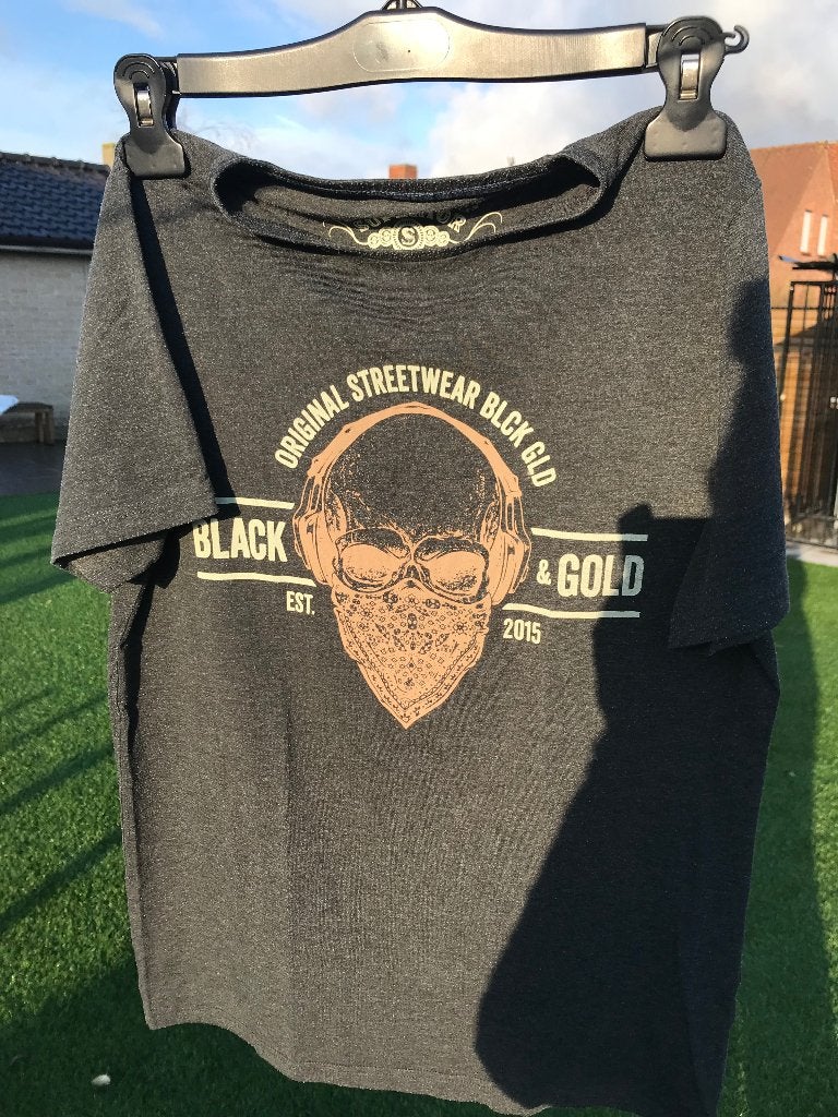 Black and gold t-shirt smal, Ophalen, Grijs, Maat 46 (S) of kleiner, Black and gold