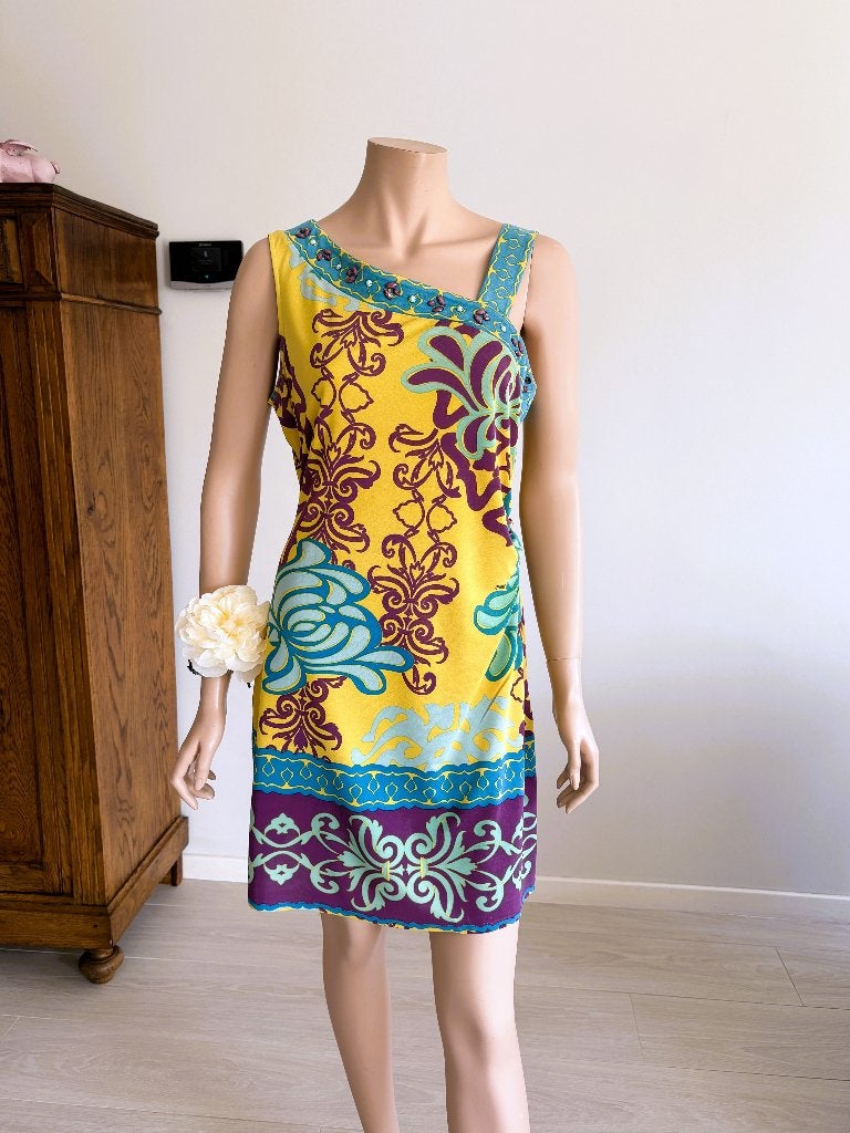 Halé Bob zijden jurk –  M – steentjes & ceintuur – boho chic, Maat 38/40 (M), Overige kleuren, Verzenden, Knielengte