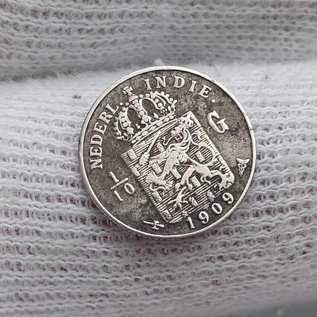 Munt / Nederlands - Indië - 1/10 Gulden / 1909 / Zilver, Ophalen of Verzenden