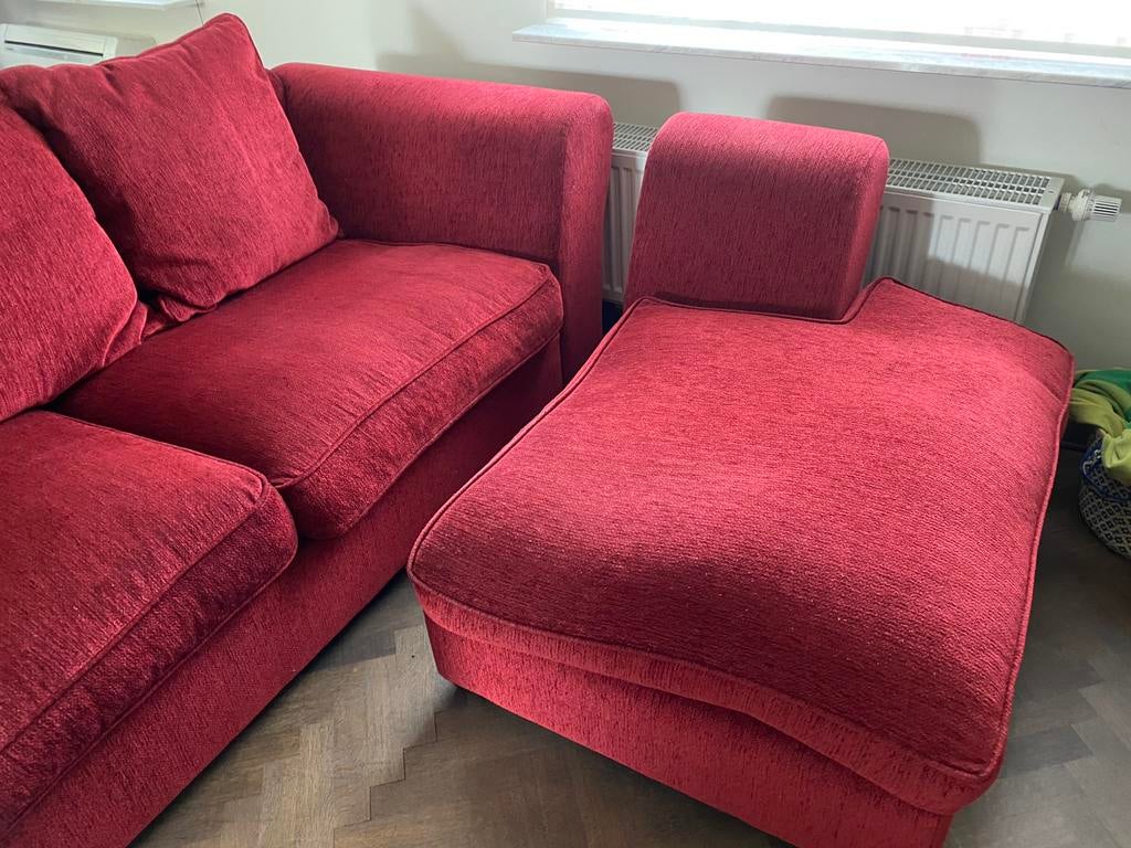 2,5 zit zetel met losse chaise longue en stoffen bekleding, Ophalen, Gebruikt, Tweepersoons, 75 tot 100 cm