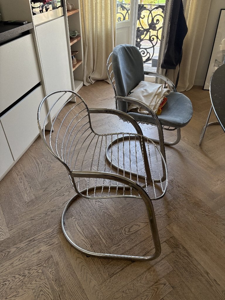 6 chrome eetstoelen, Huis en Inrichting, Stoelen, Ophalen, Zo goed als nieuw, Metaal, Mid century