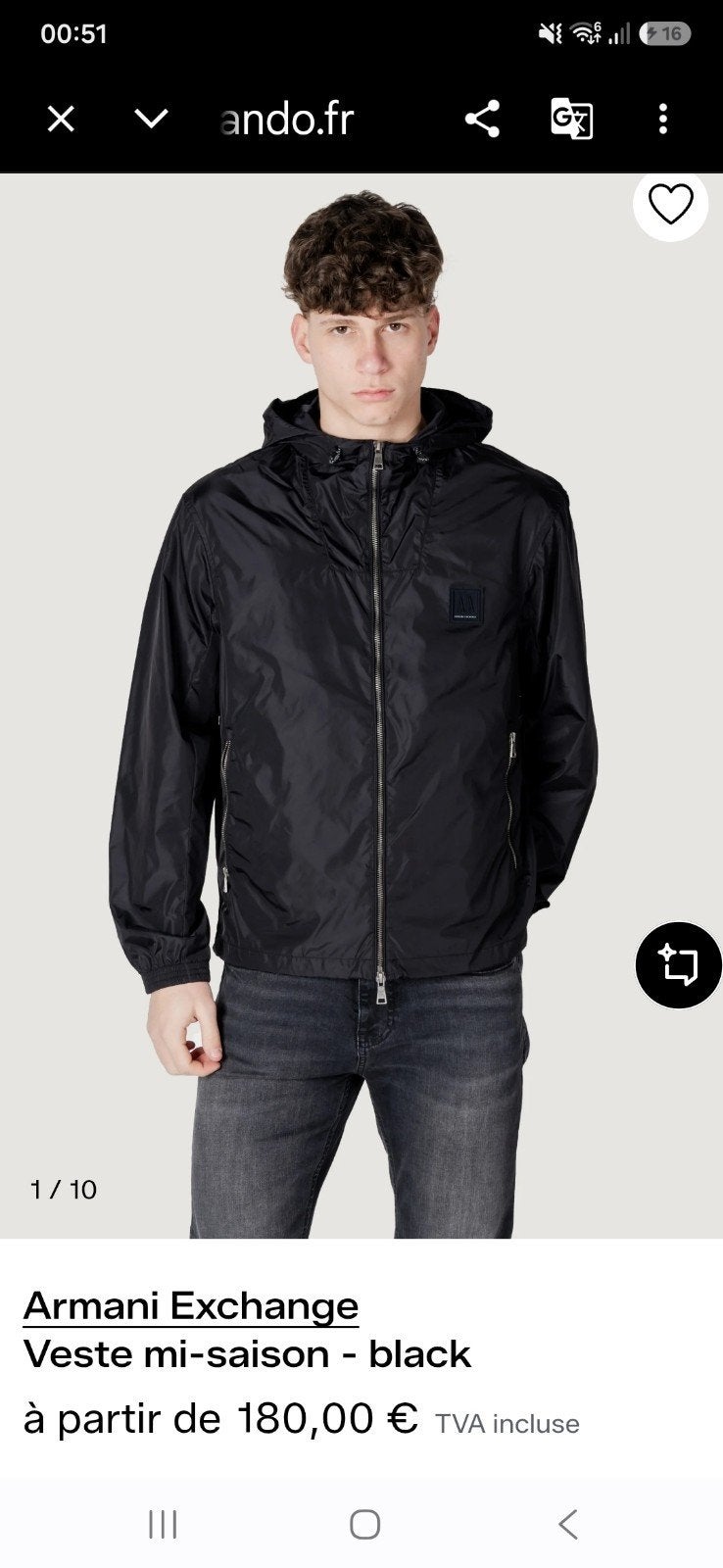 Veste légère Armani exchange, Enlèvement ou Envoi, Noir
