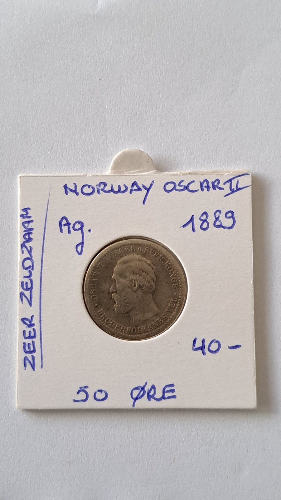 Norvège 50 öre 1889 AG TRÈS RARE, Enlèvement ou Envoi