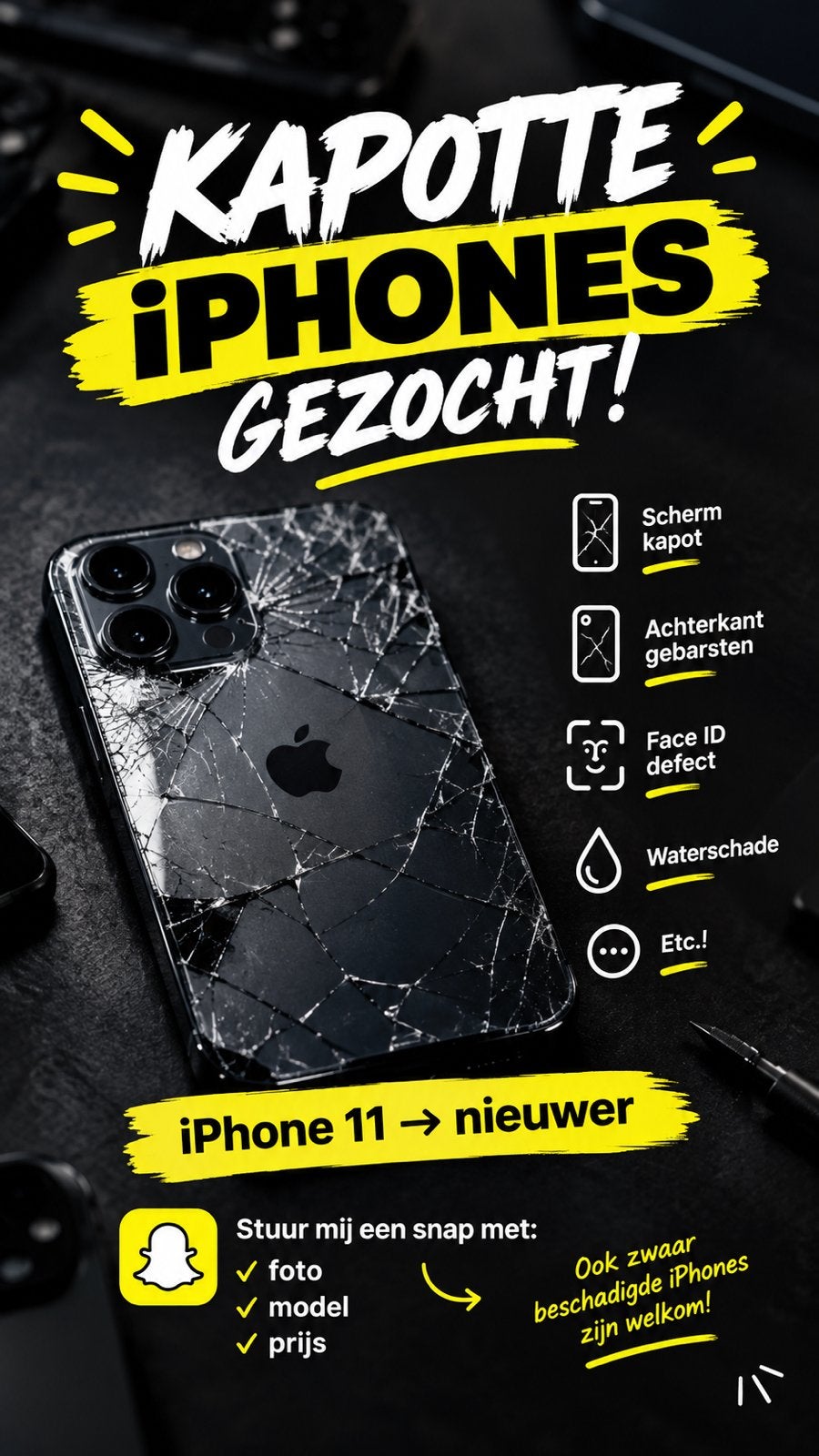 IPHONE CASSÉ RECHERCHÉ, Télécoms, Enlèvement ou Envoi, IPhone 15