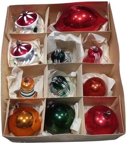 set van 11 oude glazen kerstballen, Ophalen, B, Gebruikt, B