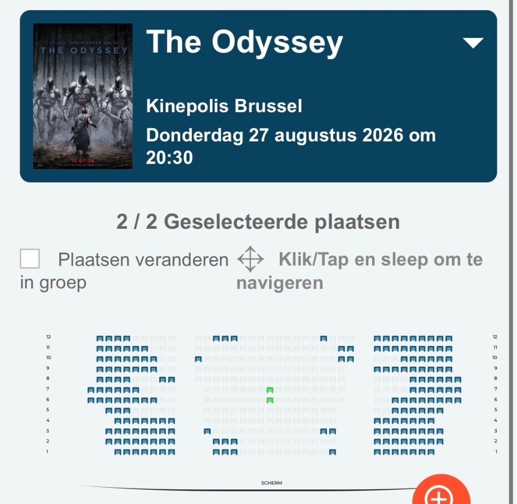 27/08 20:30 L'Odyssée IMAX 70mm Kinepolis Bruxelles, Tickets & Billets, Deux personnes, Conçu pour IMAX, Billet gratuit films spécifiques