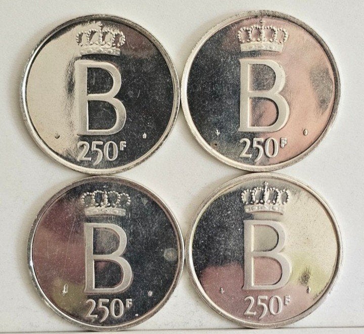 4x 250frank 1976 sterrenrand, Setje, Zilver, Ophalen of Verzenden, Zilver
