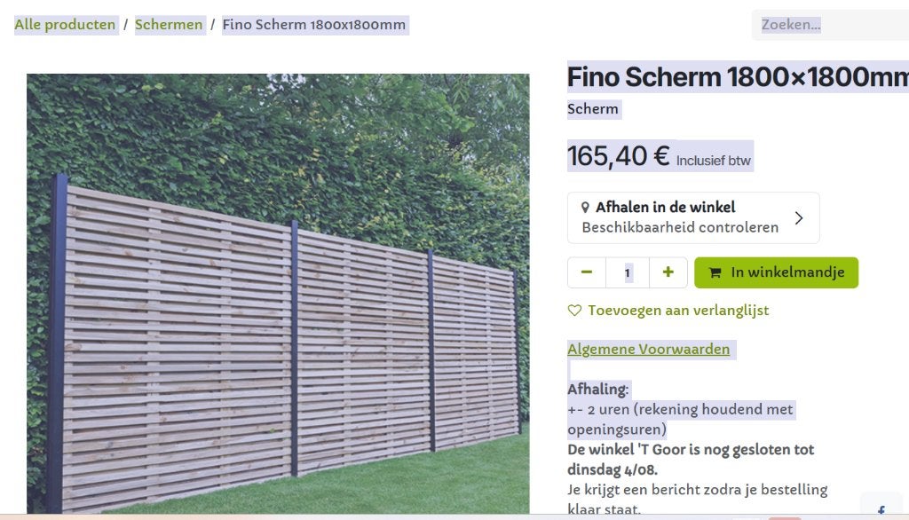 3 tuinschermen 180 x180 cm, Ophalen, 1 tot 2 meter, Nieuw, 3 tot 6 meter