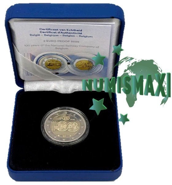 2 euro België 2026 100 jaar NMBS Proof in etui, Verzenden, België, 2 euro