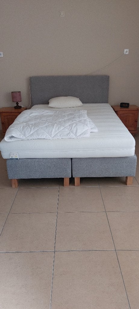 Bed - boxspring 160cm, Ophalen, 200 cm, Grijs, 160 cm