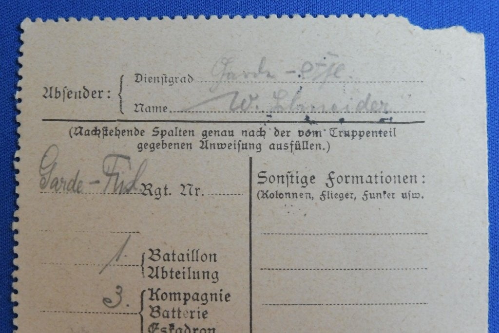 WO1 Feldpost brief Lichtervelde Garde-Pionier 1917 (C), Verzenden, Landmacht, Overige typen