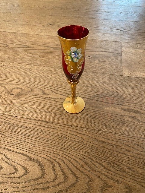 Prachtig Boheems glas, Robijnrood en goudkleurig, Ophalen