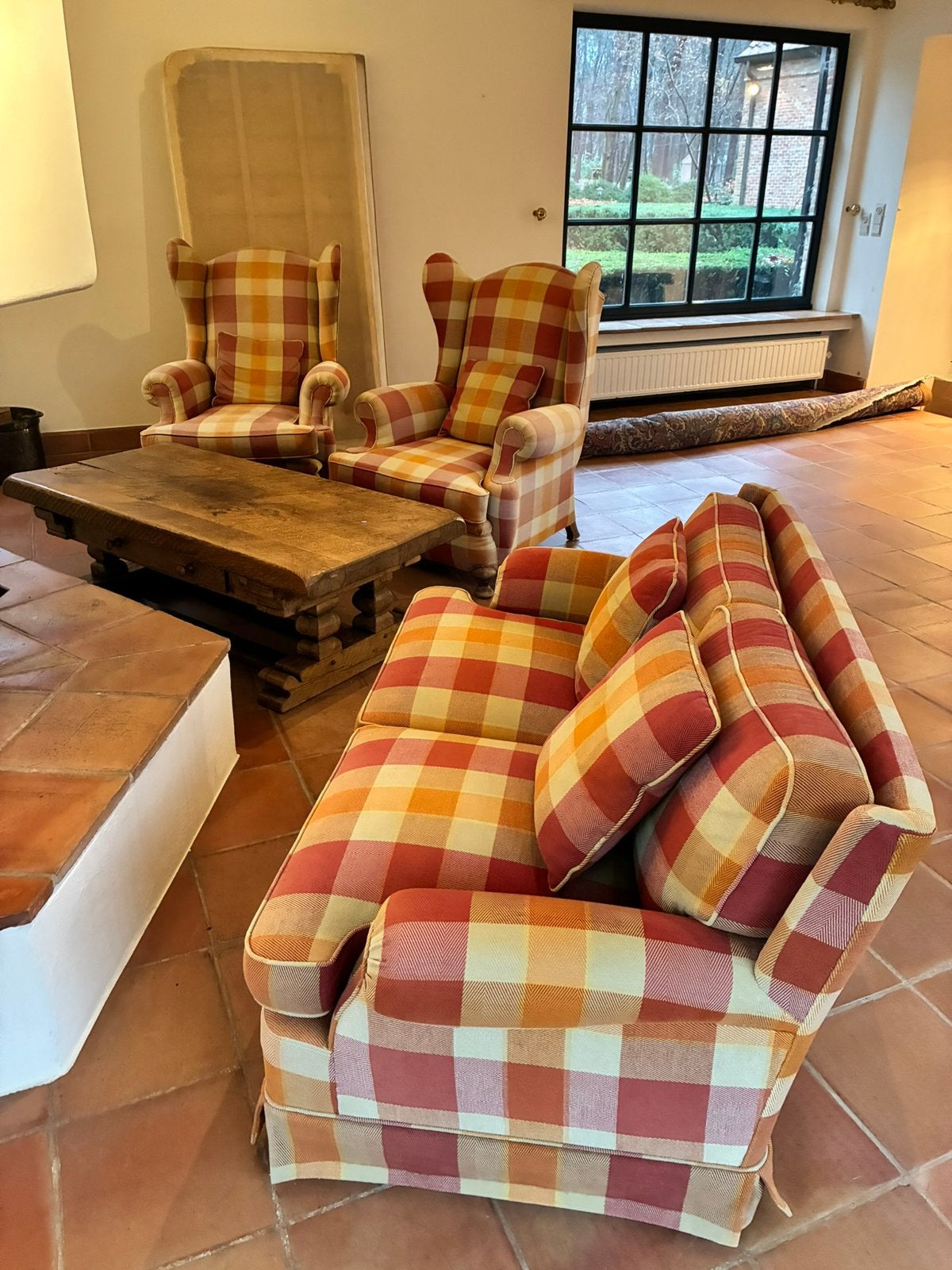 Landelijke Meubelset: 2-Zits Bank + Twee Wingback Fauteuils, Ophalen, Gebruikt, Stof