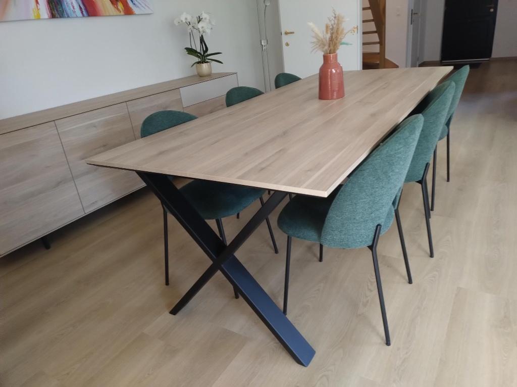 Eettafel Fresh Oak Tulip 220 cm x 110 cm - Set met 6 stoelen, Huis en Inrichting, Ophalen, 100 tot 150 cm, Eikenhout, 200 cm of meer