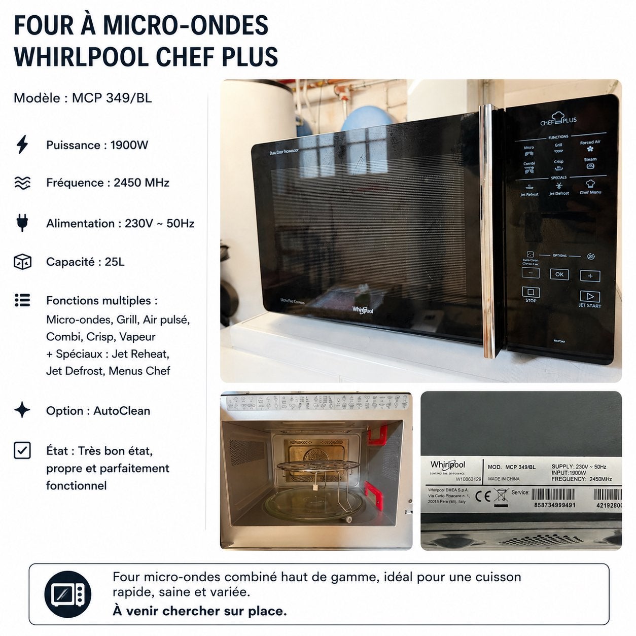 Whirlpool magnetron, Ophalen, Zo goed als nieuw, Oven, Microgolfoven