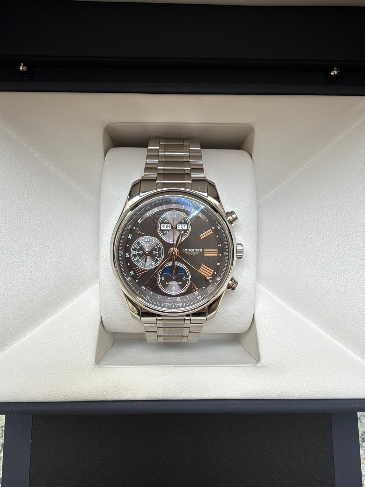 Longines Master Collection Chrono Moonphase, Bijoux, Sacs & Beauté, Enlèvement, Comme neuf