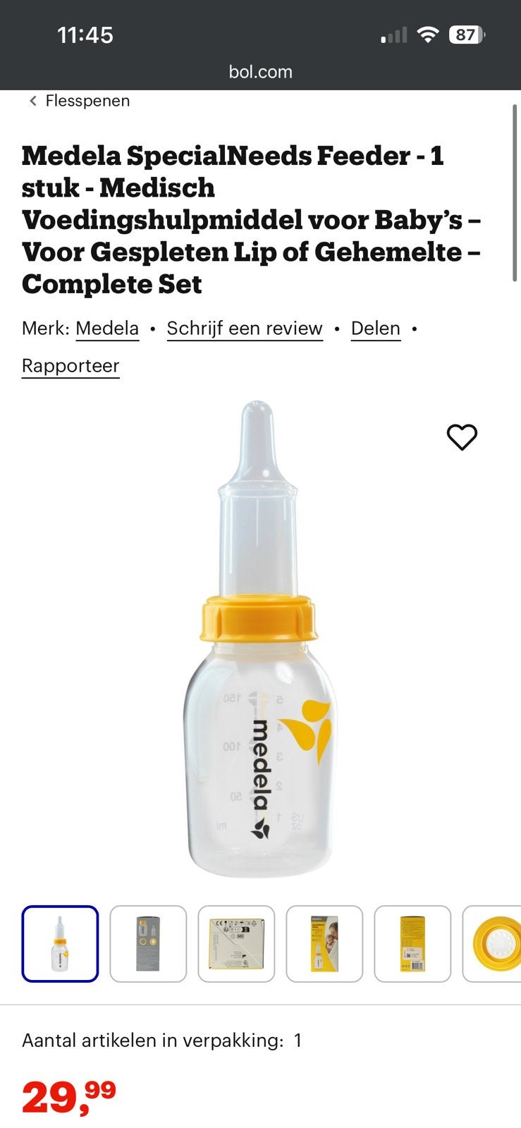 Medela special needs fles, Ophalen, Zo goed als nieuw, Medela
