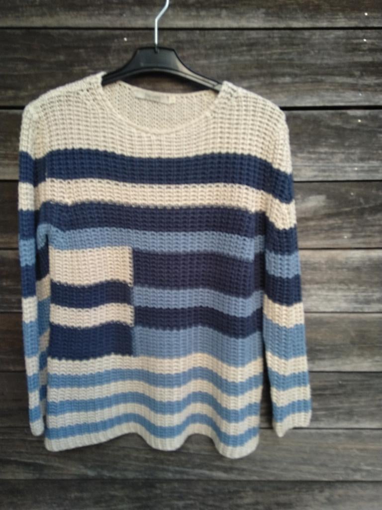 Feu Vert : Gestreepte Trui In Blauw en Beige In T L, Enlèvement ou Envoi, Porté, Bleu, Taille 42/44 (L)