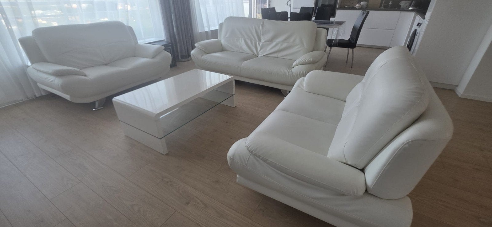 Witte 3-zits leren sofa, Ophalen, Zo goed als nieuw, Leer