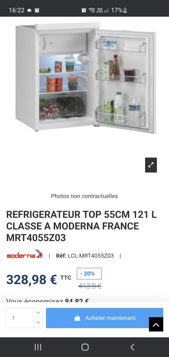 Réfrigérateur congélateur neuf, Enlèvement