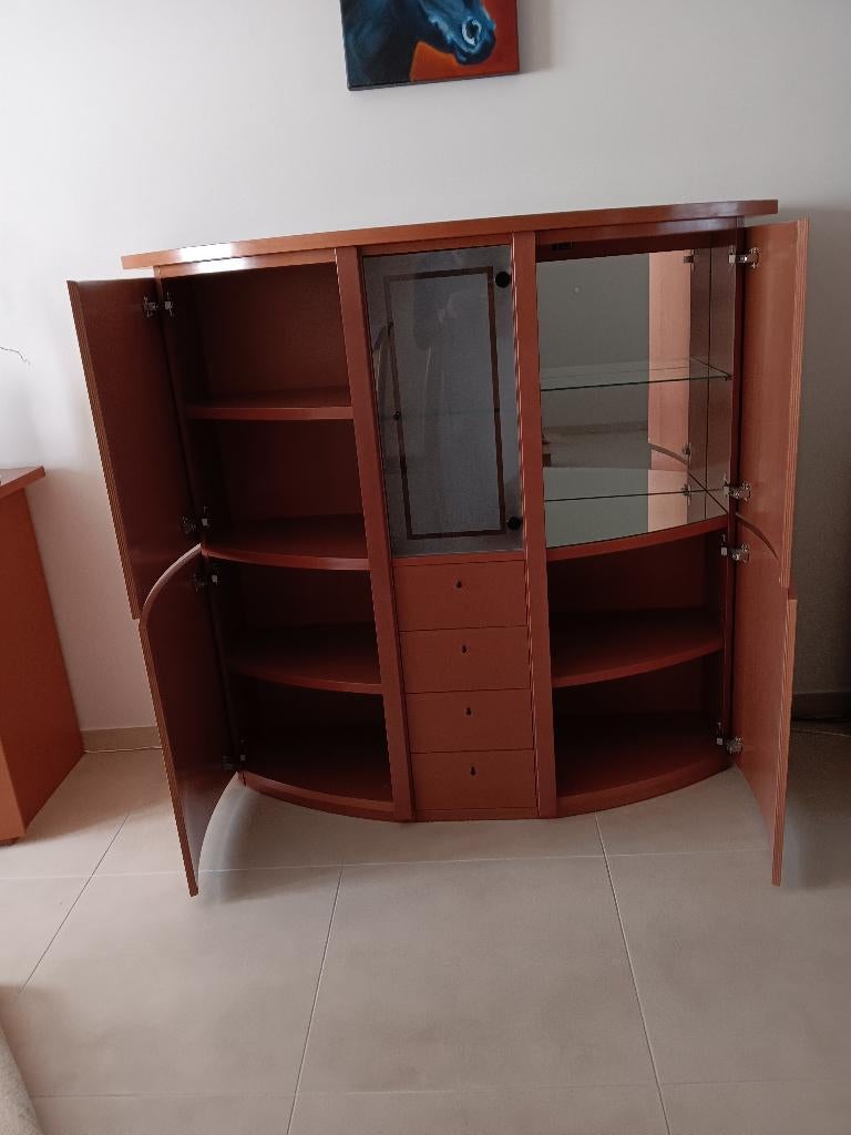moderne eetplaats met glazen tafel, Huis en Inrichting, Ophalen, Gebruikt, Modern jaren '90, 4 tot 6 stoelen