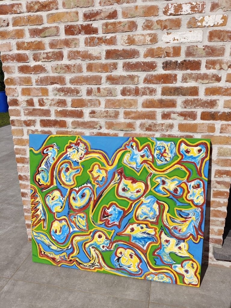 Schilderij op doek, Antiek en Kunst, Ophalen, Kunststof, Op houten frame, Abstract