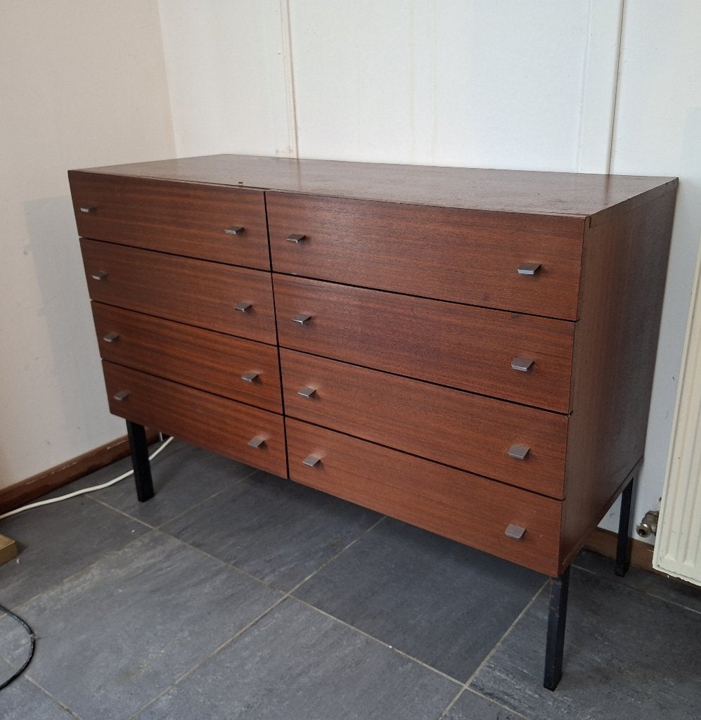 PIERRE GUARICHE LADEN KAST VINTAGE MEUROP (GETEKEND), Huis en Inrichting, Ophalen, Gebruikt, 100 tot 150 cm, 5 laden of meer