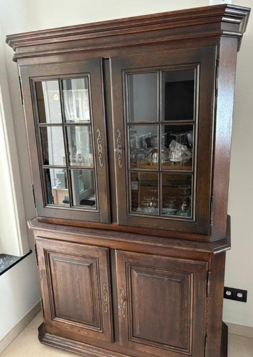 vintage vitrinekast, Huis en Inrichting, Kasten | Vitrinekasten, Ophalen, 100 tot 150 cm, Klassiek, 150 tot 200 cm