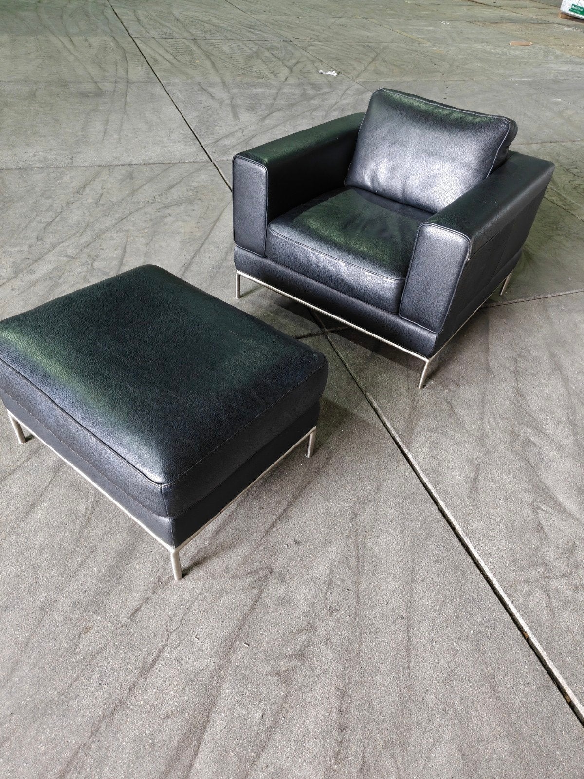Zwarte zetel met Poef., Huis en Inrichting, Fauteuils, Ophalen
