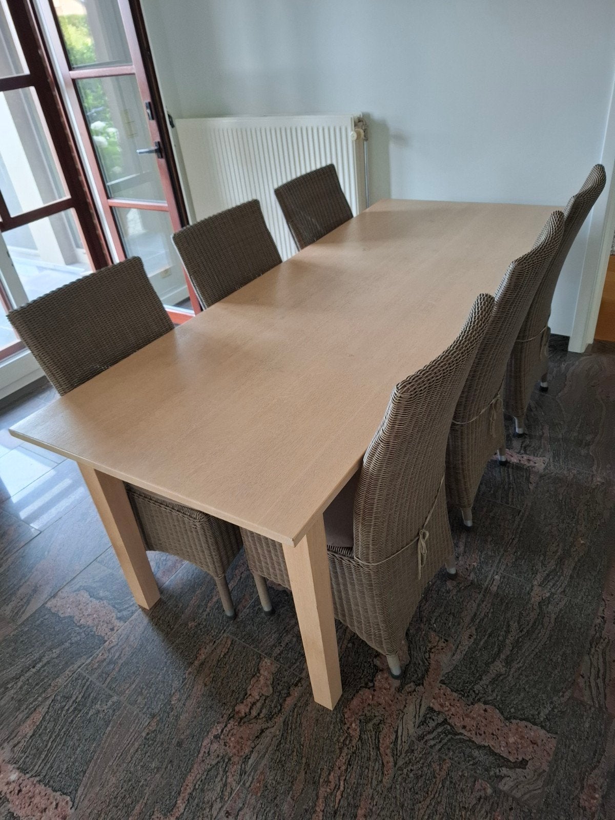 Massief eiken zelfgemaakte eettafel  + 6 stoelen, Huis en Inrichting, Tafels | Eettafels, Ophalen
