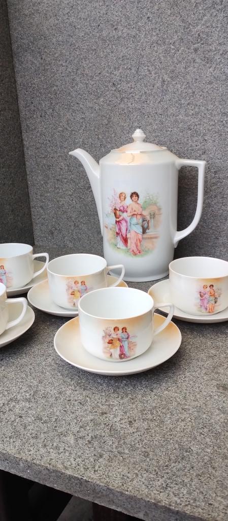 Koffieservies victoria, koffiepot,5 tassen en 5 ondertassen., Antiek en Kunst, Ophalen of Verzenden