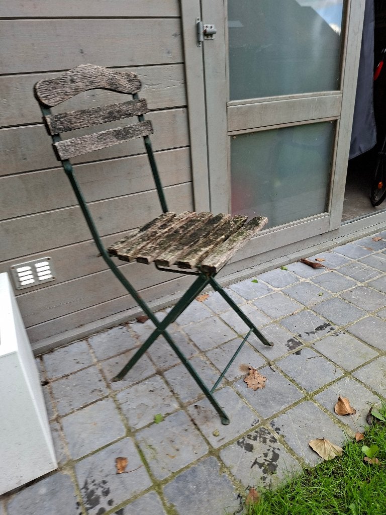 Vintage tuinstoeltje metaal/hout, Ophalen, Gebruikt, Hout