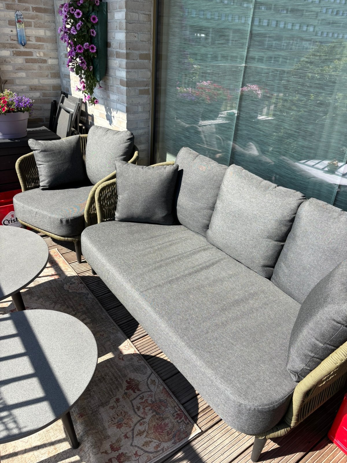 Loungeset 5 delig.2fauteuils, 3pers zetel ,2 ronde tafels, Tuin en Terras, Ophalen, Bank, Loungeset