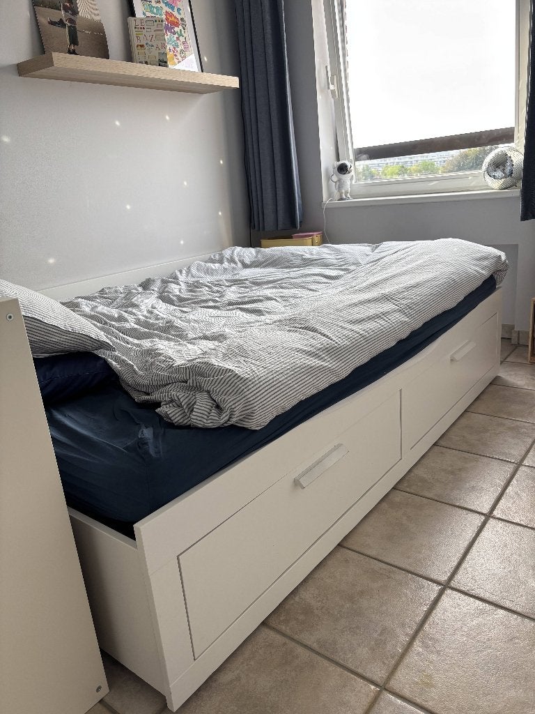 Lit Ikea BRIMNES - extensible double, Enlèvement, Utilisé, Deux personnes, 160 cm
