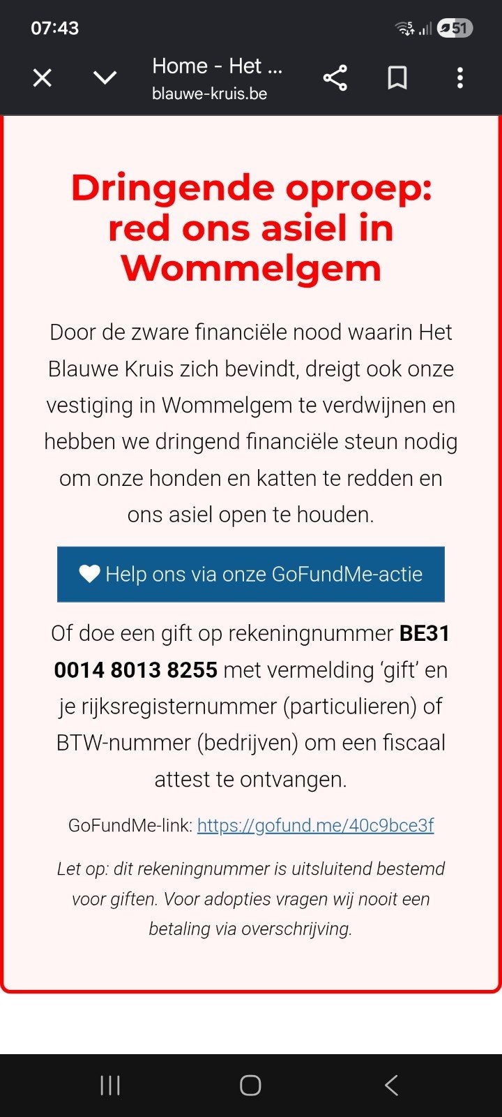 Dieren-asiel wommelgem in de problemen!, Dieren en Toebehoren, Ophalen