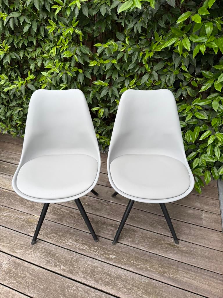 8 eetkamerstoelen grijs met zwarte pootjes, Tuin en Terras, Ophalen, Gebruikt