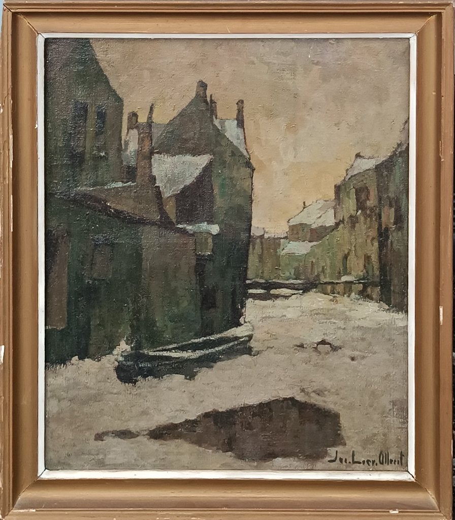 Jacques Lieven Allaert (1900-1975): Winters stadszicht 60x70, Ophalen of Verzenden