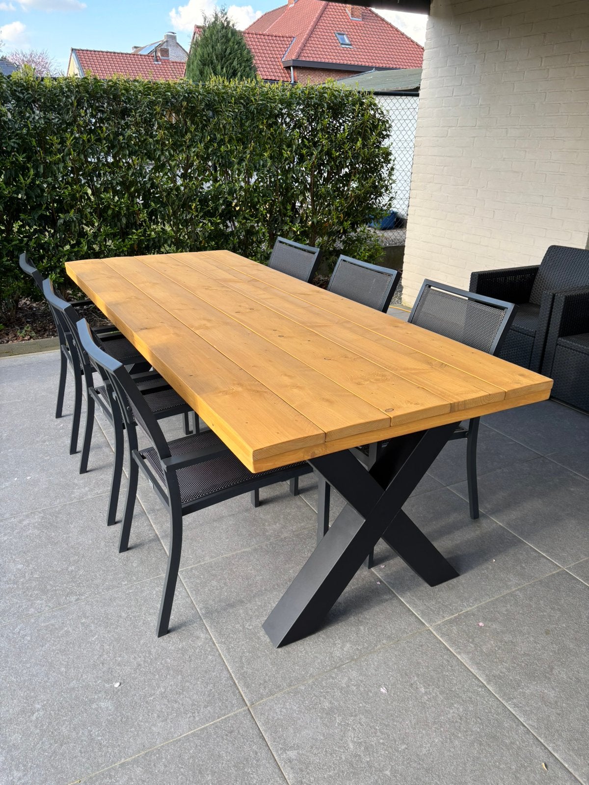 Table de jardin 245 cm - bois massif - look industriel, Enlèvement, Comme neuf, Bois
