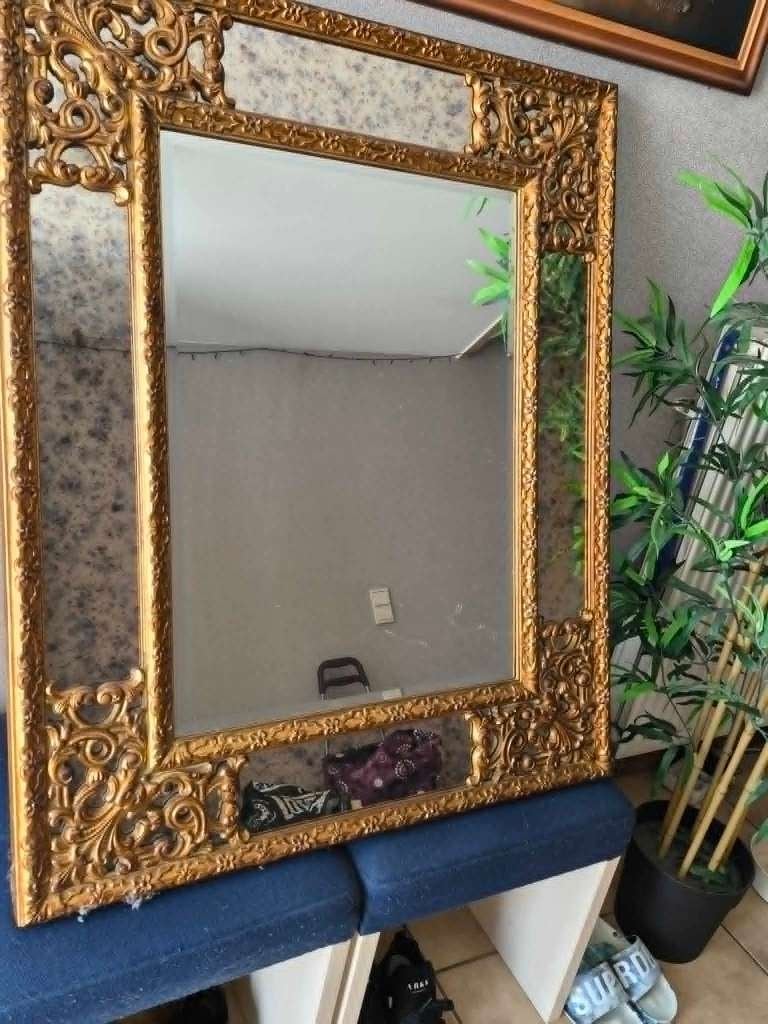 GROTE VINTAGE VERGULDE SPIEGEL ANTIEK STIJL !, Ophalen, Rechthoekig, 50 tot 100 cm, 100 tot 150 cm