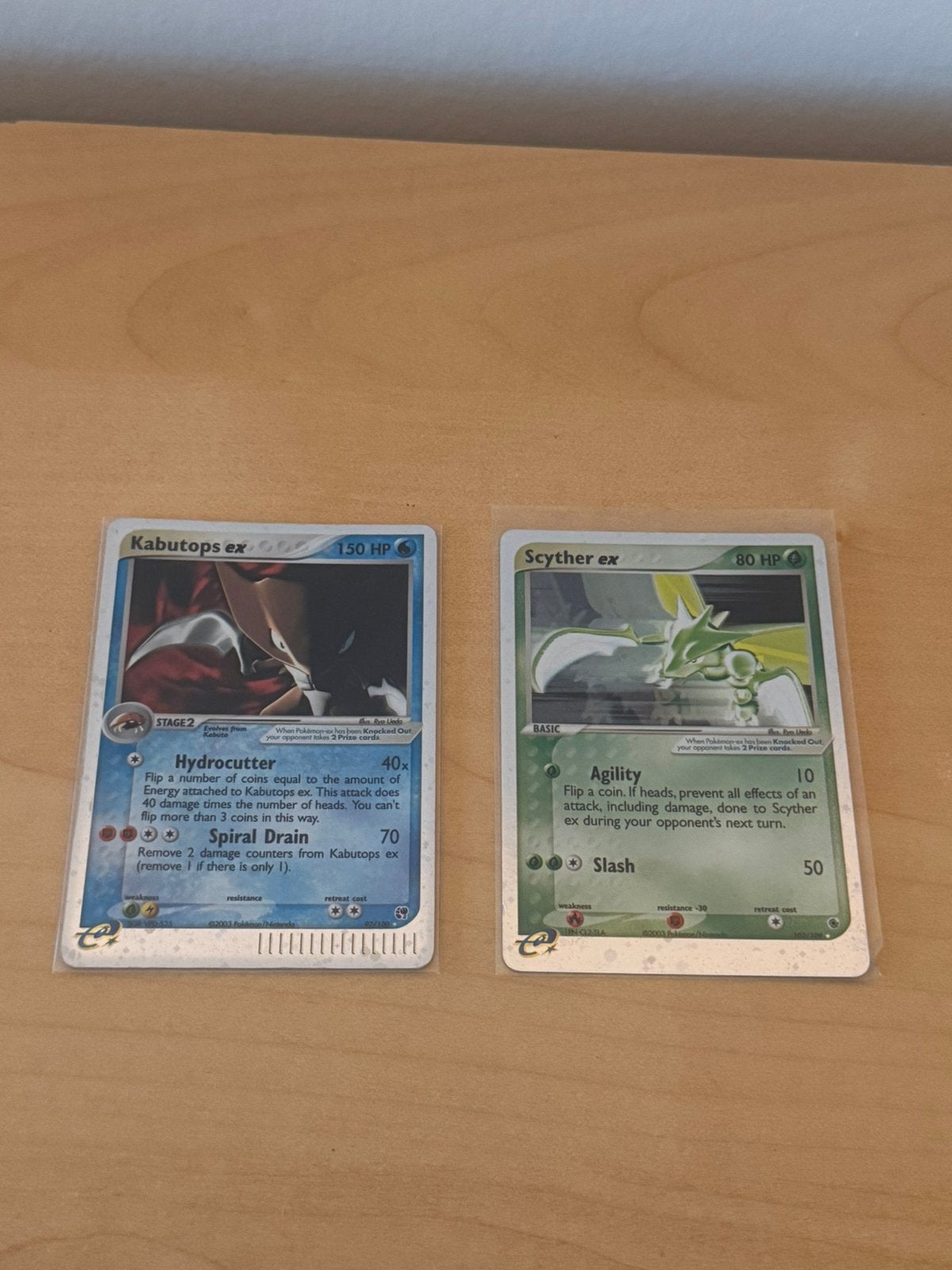 Kabutops ex EX Sandstorm. Scyther ex EX Ruby & Sapphire 2003, Hobby en Vrije tijd, Verzamelkaartspellen | Pokémon, Ophalen of Verzenden