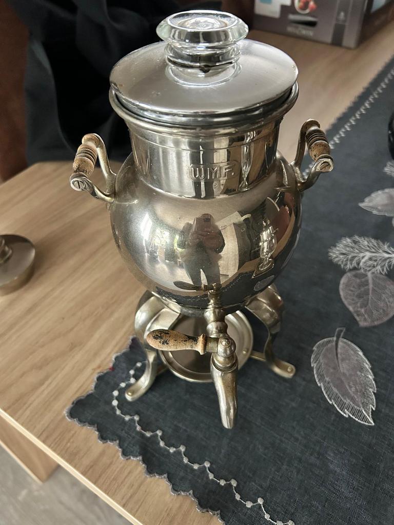 Antieke verzilverde koffiekan met spiritusbrander, Antiquités & Art, Antiquités | Étain, Enlèvement