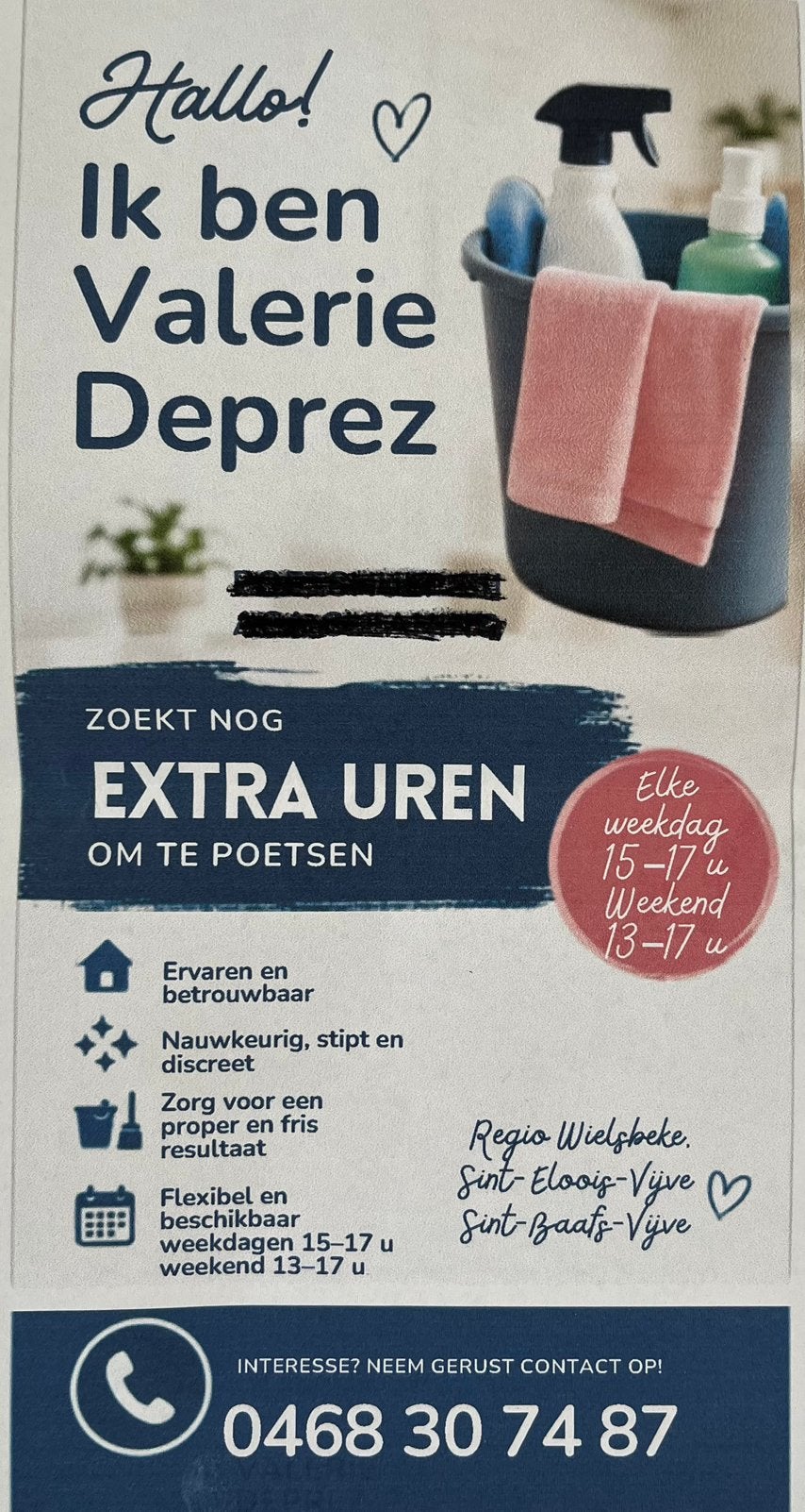 aide au nettoyage dans la région de Wielsbeke/Vijve, Offres d'emploi