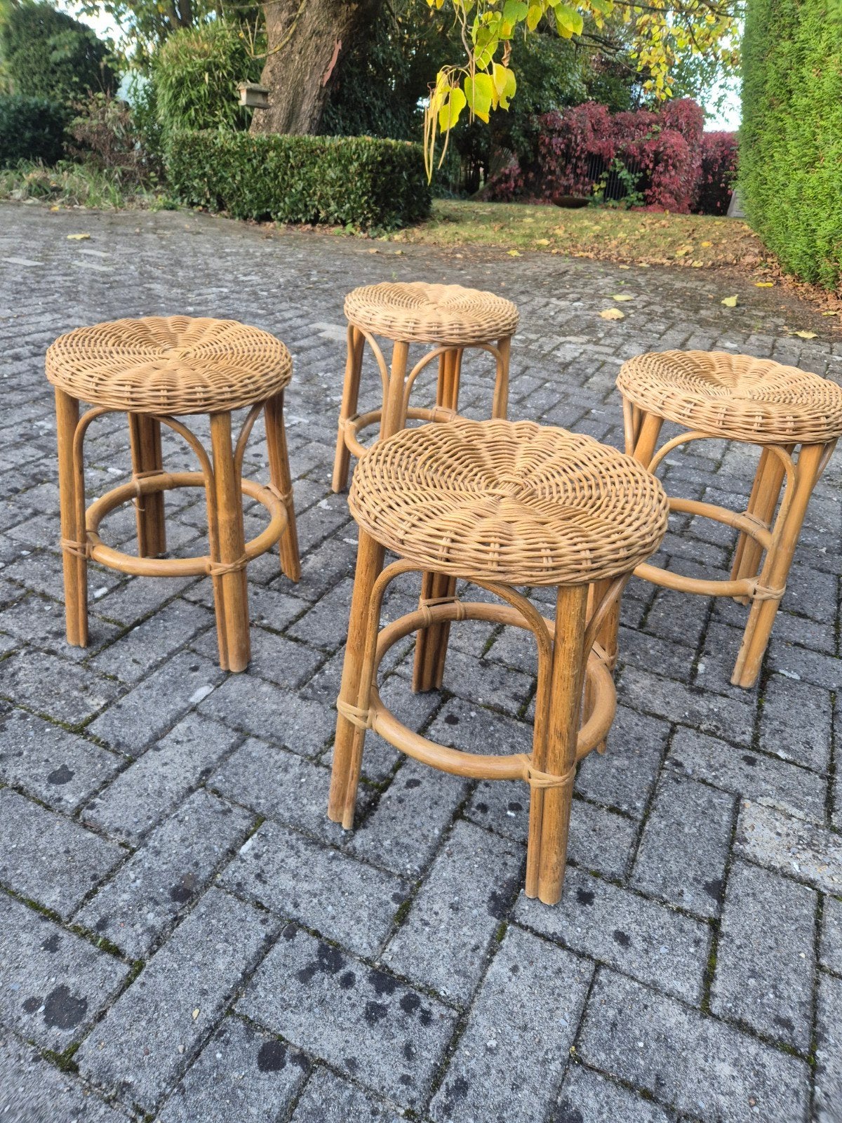 4 rieten vintage krukjes rotan, Antiek en Kunst, Ophalen of Verzenden