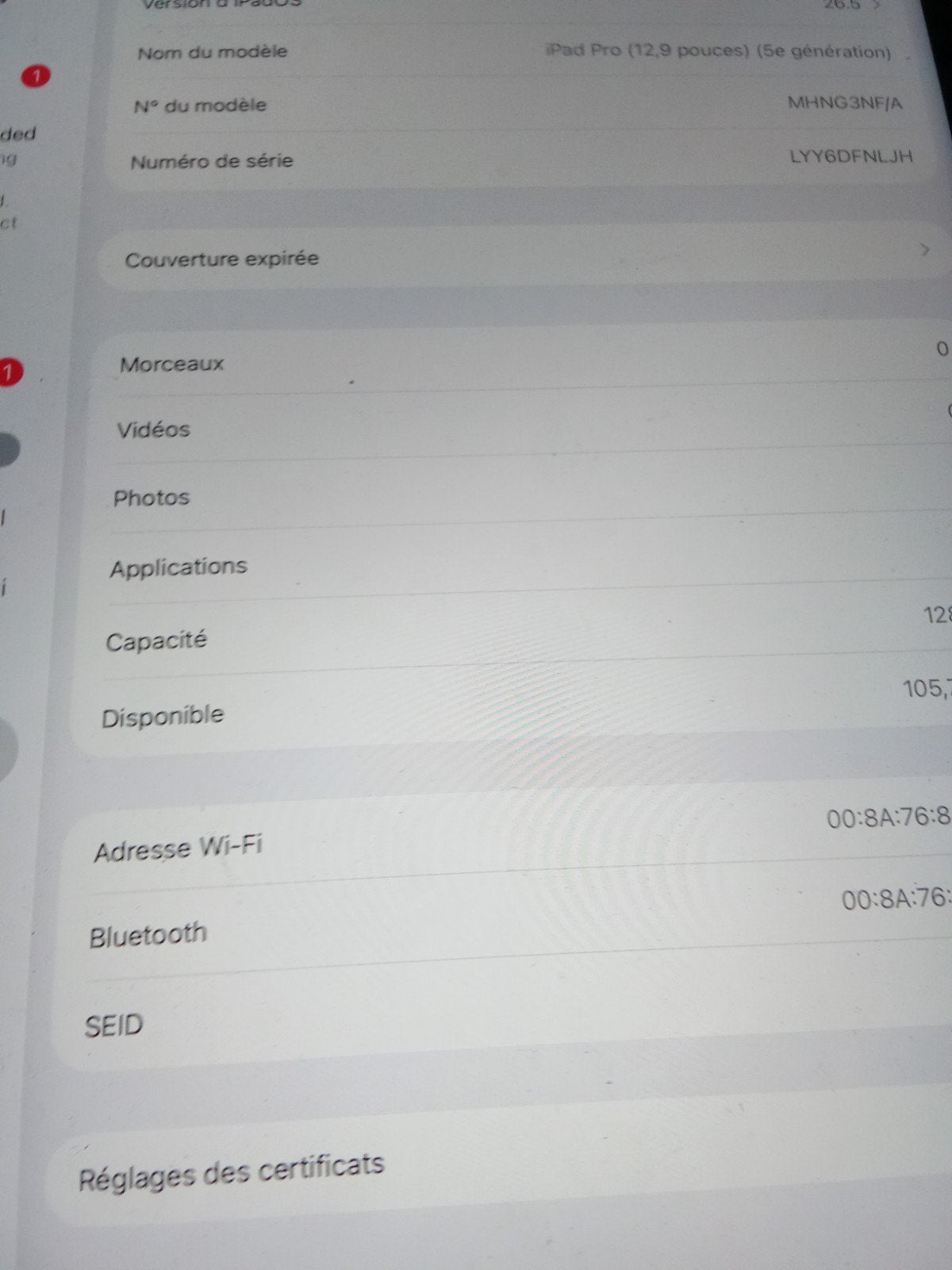 A vendre iPad tablette iOS 26.5 12,9 pouces 5eme génération, Enlèvement ou Envoi