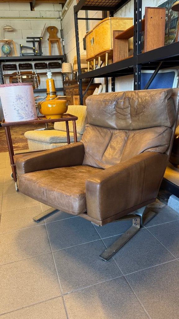 vintage lederen fauteuil - Georg Thams, Ophalen, Gebruikt, Vintage mid century, 75 tot 100 cm